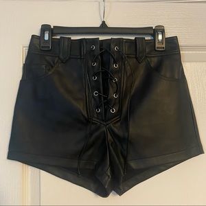 Leather lace-up shorts